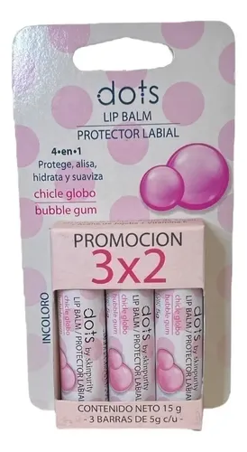 Promo 3×2 Dots Balsamo Labial En Barra Chicle Globo