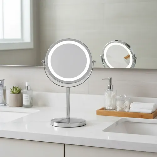 Espejo Aumento 10x Luz Led Mesada Reversible Baño Maquillaje