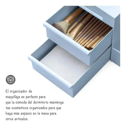 Organizador Maquillaje Cremas Escritorio Oficina Con Cajones Color Celeste