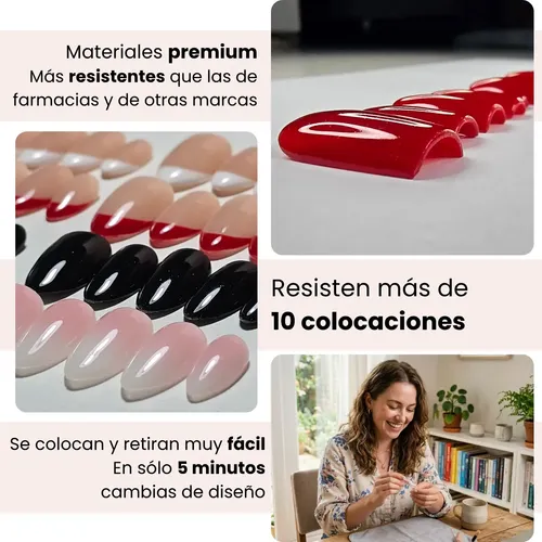 Press On Francesita Almendra Uñas Postizas Autoadhesivas