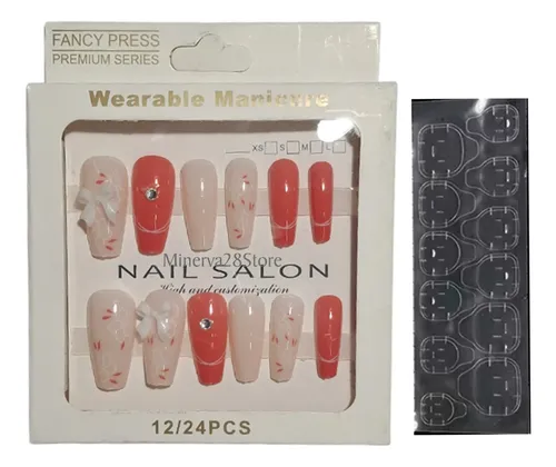 Set 12 Uñas Postizas Press On Nails Con Plancha Adhesivos