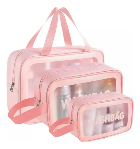 Estuches De Maquillaje Bolsa Cosmetiquera Set 3 Neceser Rosa