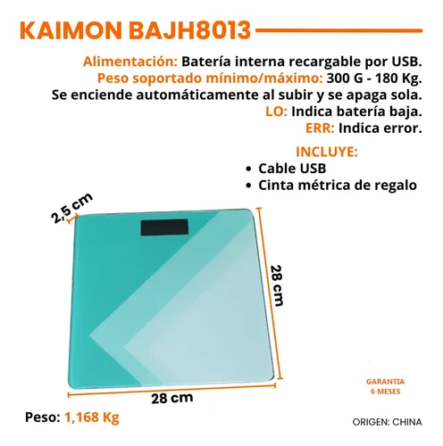 Balanza Digital Personal Baño 180kg Recargable C/ Usb Kaimon