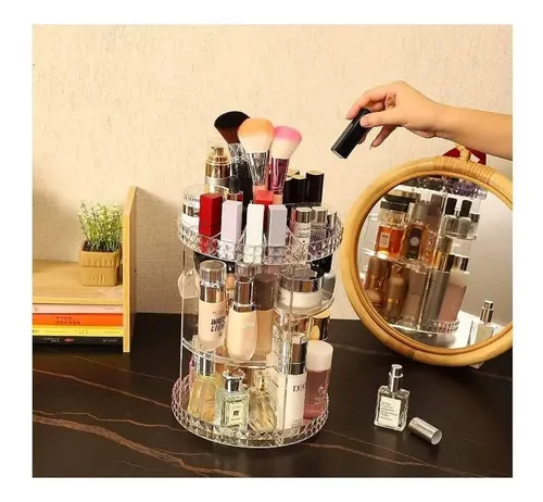 Organizador Maquillaje Gira 360* Acrílico Transp Ajustable