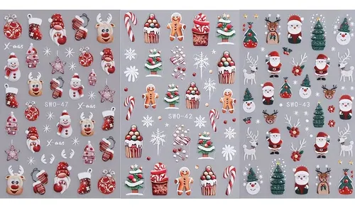 Pegatinas Uñas Navideñas 3pzs Con Santa Y Reno Nieve Mc-swo-42+43+47-3