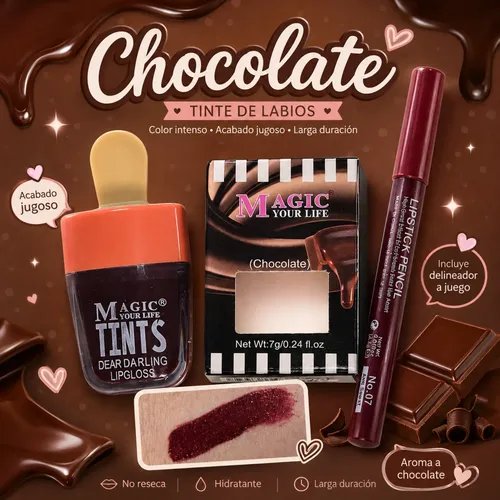 Set Labial Tinta Helado Delineador Crema Manos Bolsa Regalo