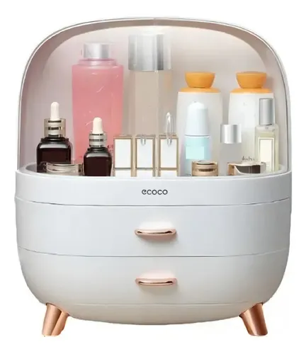 Organizador de Maquillaje Ecoco Grande con 2 Cajones y Resistente al Agua Blanco