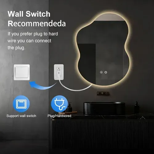 Espejo Led Baño Asimétrico Luz Tricolor Antivaho 30×22 Blanc