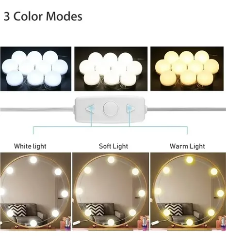 Luces Para Espejo Maquillaje 10 Bombillas Led,3 Colores /