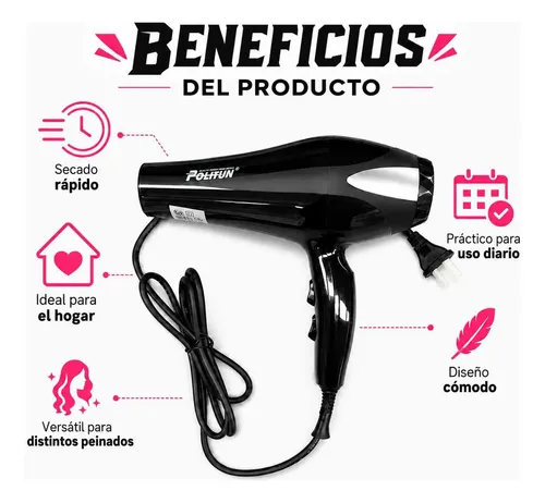 Secador De Pelo Profesional 1500w Con Difusor Y Peines Kit
