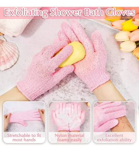 Guantes Exfoliantes Para Ducha Y Baño Rosa
