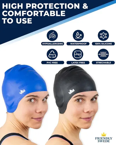 Gorro Baño Unisex Silicona Largo/medio Cabello X2 Azul/negro