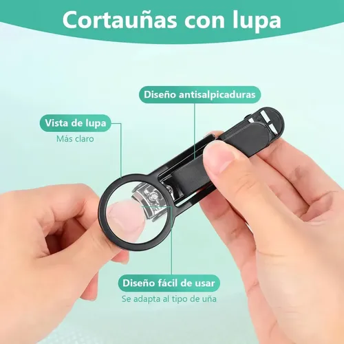 Corta Uñas Alicate Con Lupa Manicura Con Lima Premium Negro