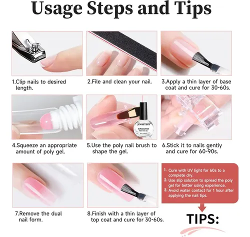 Set Gel Uñas Poly Jewhiteny 75g Base Top Coat Uv