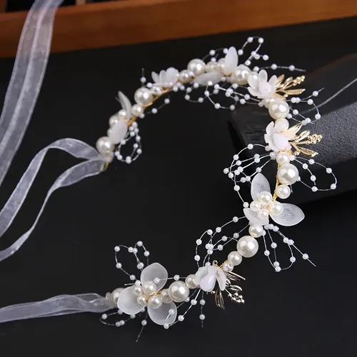 1 Pieza Diadema De Flor Para Niña Con Perlas Elegantes