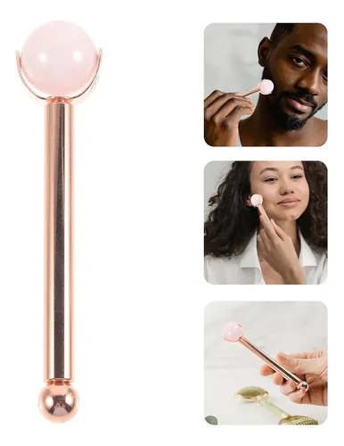 Rodillo Facial Jade Y Cuarzo Rosa Metalizado Para Belleza