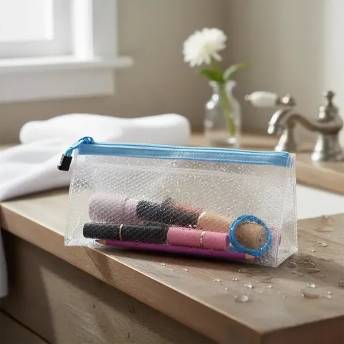 Neceser Transparente Organizador Maquillaje Costura Escolar Celeste Porta Utiles Estuche Plastico Pvc Cierre Reforzado Viaje Transparente