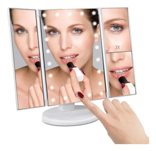 Espejo De Maquillaje Pantalla Táctil Luz Led Giratorio 180°