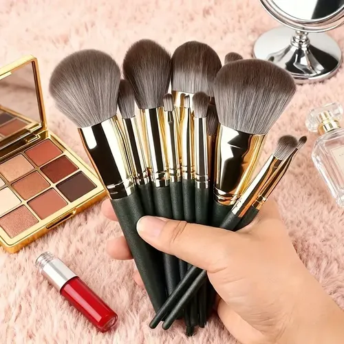 Set 14 Brochas De Maquillaje Profesional Completo Verde