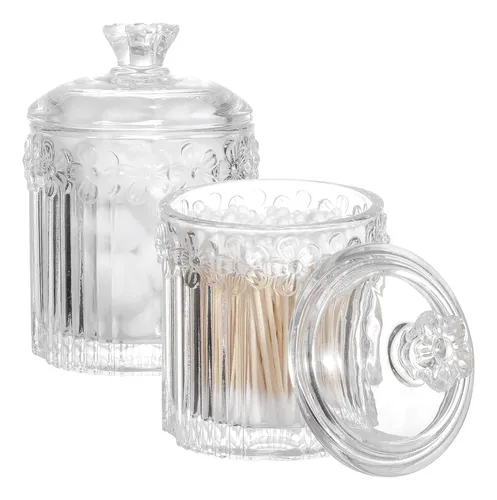 Set 2 Frascos Vidrio Con Tapa Organizador Baño Claro