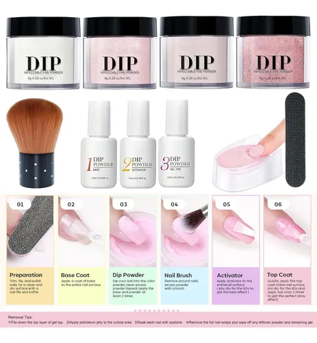 Kit De Uñas En Polvo De 4 Colores, 10 Unidades/set 4 Colors (white,light Pink,pale Pink,rose Glitter)
