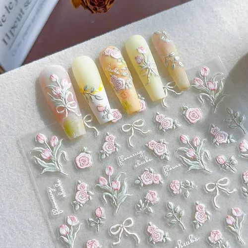 Pegatinas En Relieve Con Diseño Floral Para Uñas