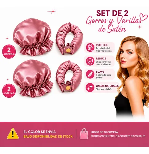 Rulos Sin Calor Varilla De Satén Anti Frizz 2x Gorritos