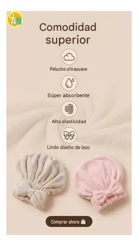 Toalla Turbante Cabello Microfibra Anti Frizz Secado Rapido