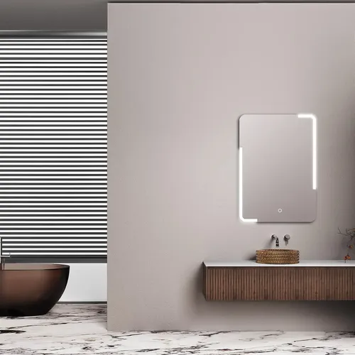 Espejo Rectangular Baño 50x70cm Luz Led Tactil Borde Pulido Marco Vidrio