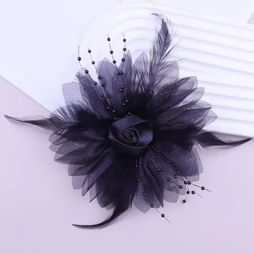 Elegante Broche Con Forma De Flor Y Plumas Para El Pelo, Com