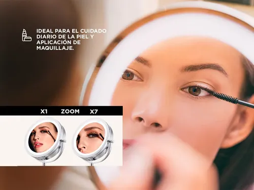 Espejo Led 7x De Maquillaje Reversible Con Luz Y Base Gadnic