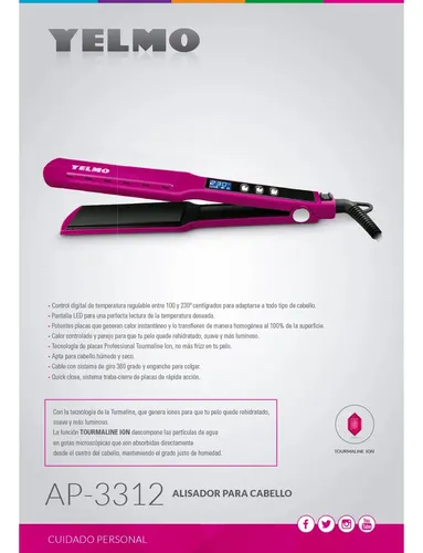 Plancha Para Cabello Ap-3312 Yelmo Temp Regulable Violeta Tourmaline Digital