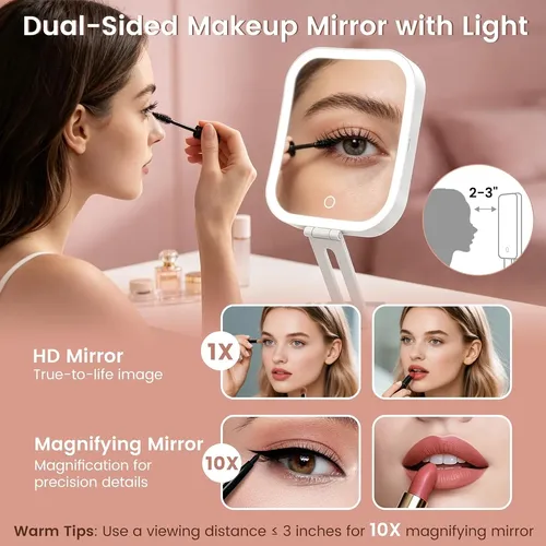 Espejo Maquillaje Viaje Recargable 2 Caras Luz Ajustable