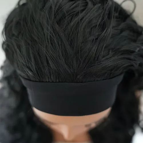 Peluca De Banda Negra Ondulada Profunda 65cm Para Mujer Xf