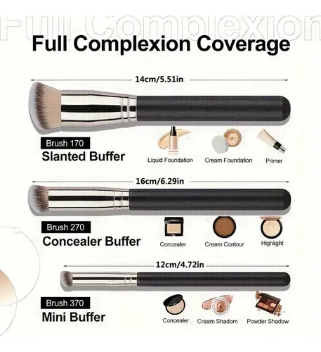 Set De 3 Brochas De Maquillaje Angle Contour Para Base Y Cor