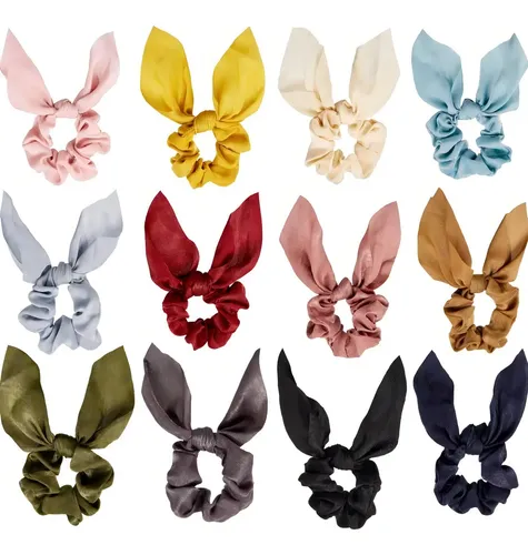Lazos Elásticos Cabello Satén 12 Colores Oreja Conejo