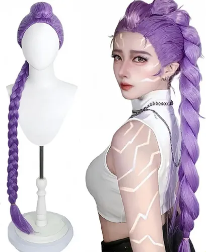 Pelucas Largas Con Trenzas Moradas For Niños, Pelucas Con T