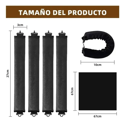 Pack Ondulador Sin Calor Negro, Kit Con Varilla, Gorro Y