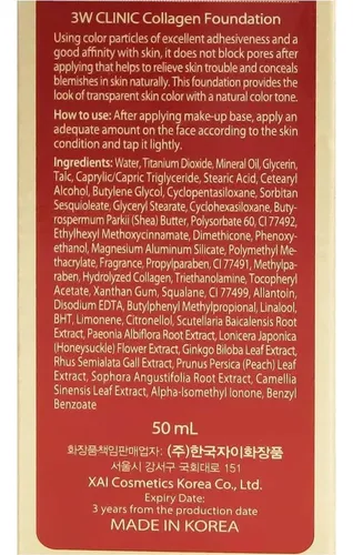 [3w Clinic] Bb Cream Con Colágeno 50 Ml Natural Beige 23