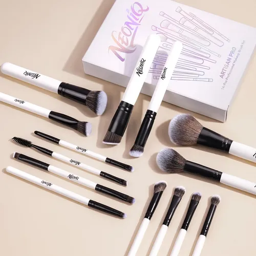 Set 14 Brochas Maquillaje Neoniq Cerdas Sintéticas Blanco