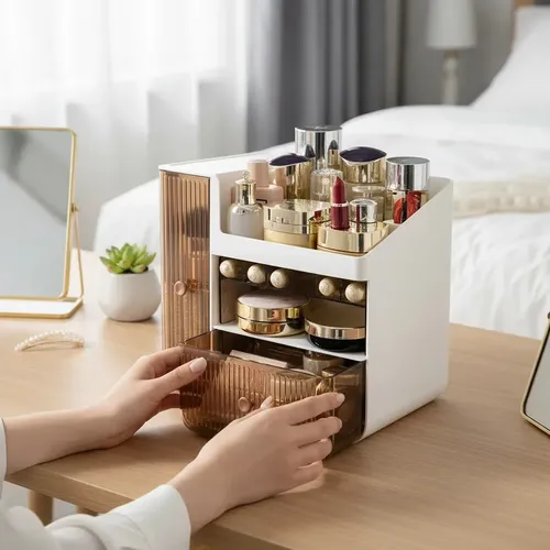 Organizador de Maquillaje Acrílico con 2 Cajones y 5 Compartimentos Jazak