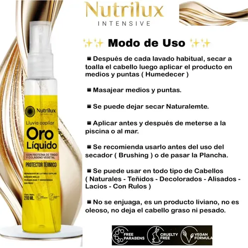 25 X 210ml Lluvia Capilar Oro Liquido Unico!  Nutrilux
