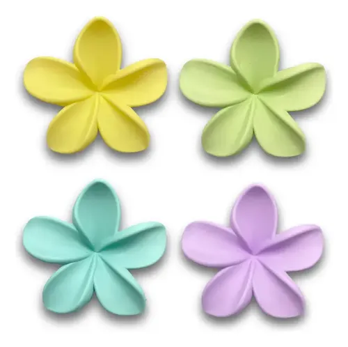 Set Pack Broches Hebillas De Pelo Flor Hawai Mate Claro X4 Amarillo/verde/turquesa/violeta