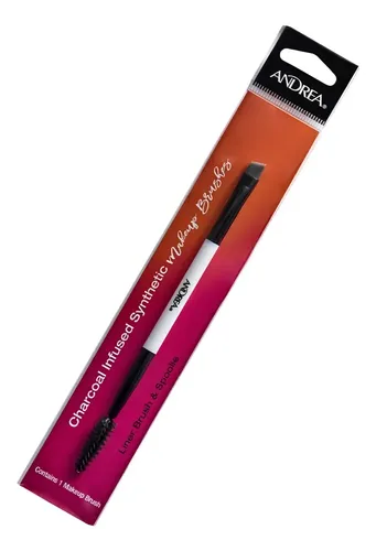 Pincel Delineador Y Cepillo Angular Ceja Fibra Carbon Andrea Color Combinado Blanco Y Negro
