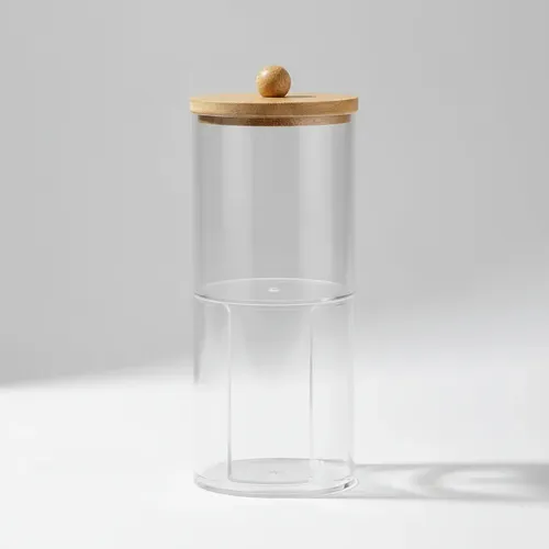 Organizador Cosméticos Doble Piso Acrílico Tapa Bambú 17x7cm
