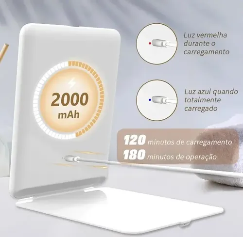 Espejo De Maquillaje Led 3 Tonos Recargable