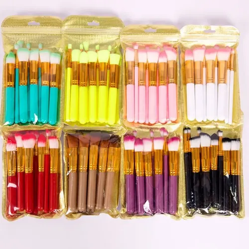 Set De Brochas Kabuki 10 Piezas Para Maquillaje Colores