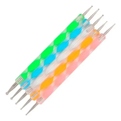 Kit De 5 Pinceles Dotting Pen Doble Punta Decoración Uñas