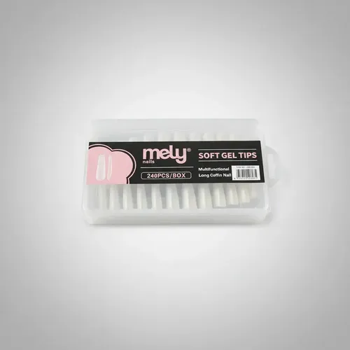 Tips Soft Gel Mely Uñas Postizas Coffin Largas 240u Con Guia Prelimado Coffin Largo