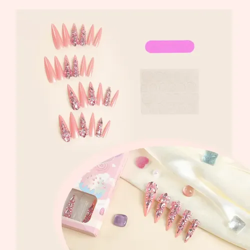 Uñas Postizas Largas Y Puntiagudas Con Incrustaciones De